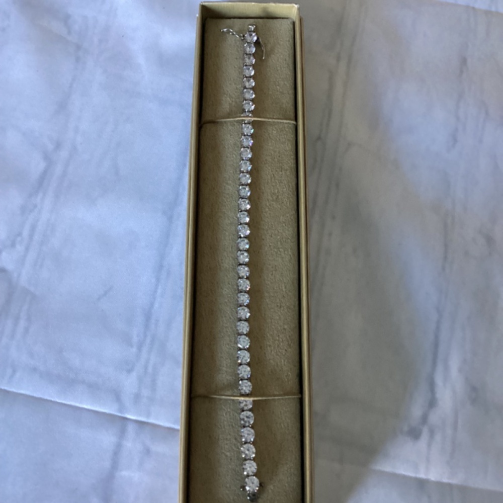 Cubic Zirconia Rhodium Over Brass Tennis Bracelet - Picture 7 of 7